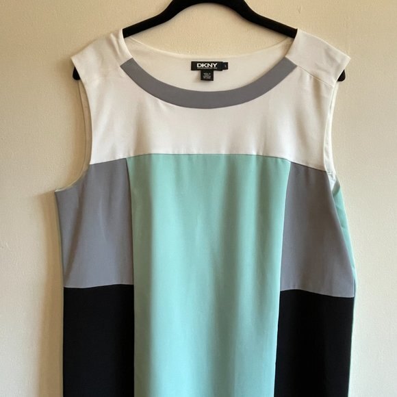 DKNY Color Block Scoop Neck Sleeveless Paneled Dress Large - Picture 2 of 9
